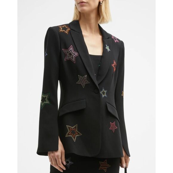 Cinq à Sept Women's Black Cheyenne Embellished Star Blazer Size 14 a - Picture 1 of 7